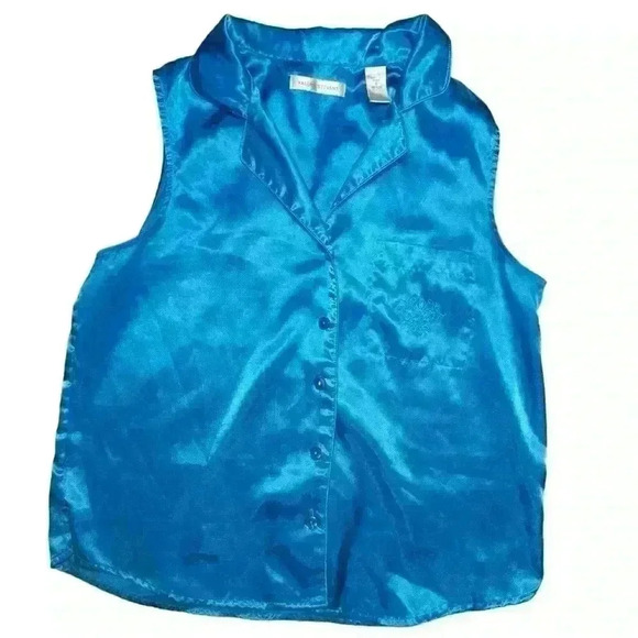 Valerie Stevens Satin Aqua 2 Piece Pajama Set Small - Picture 4 of 7